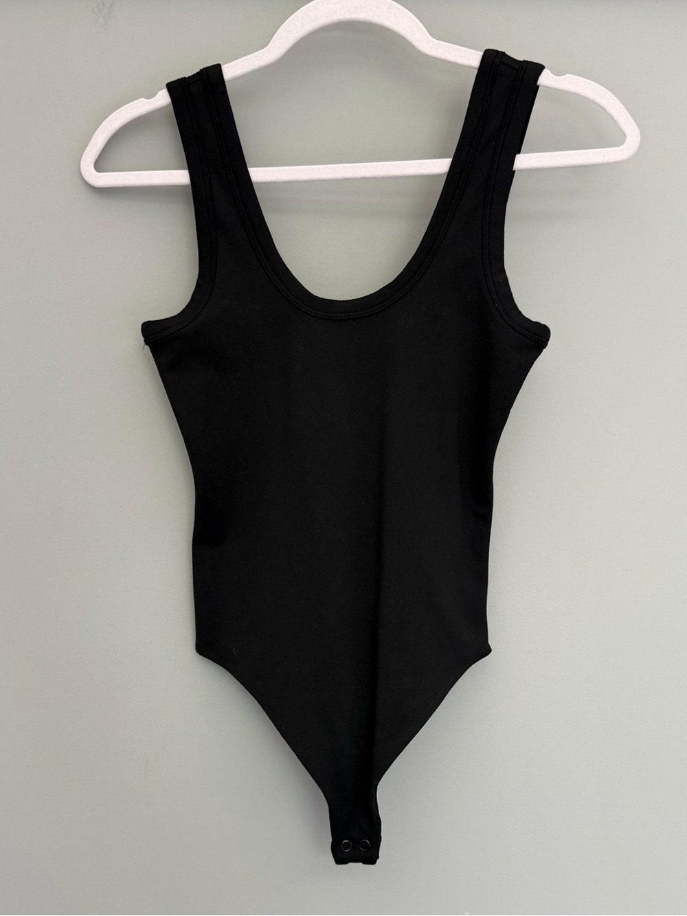 Nuuds Seamless Black Scoop Neck Scoop Back Tank Thong Bodysuit